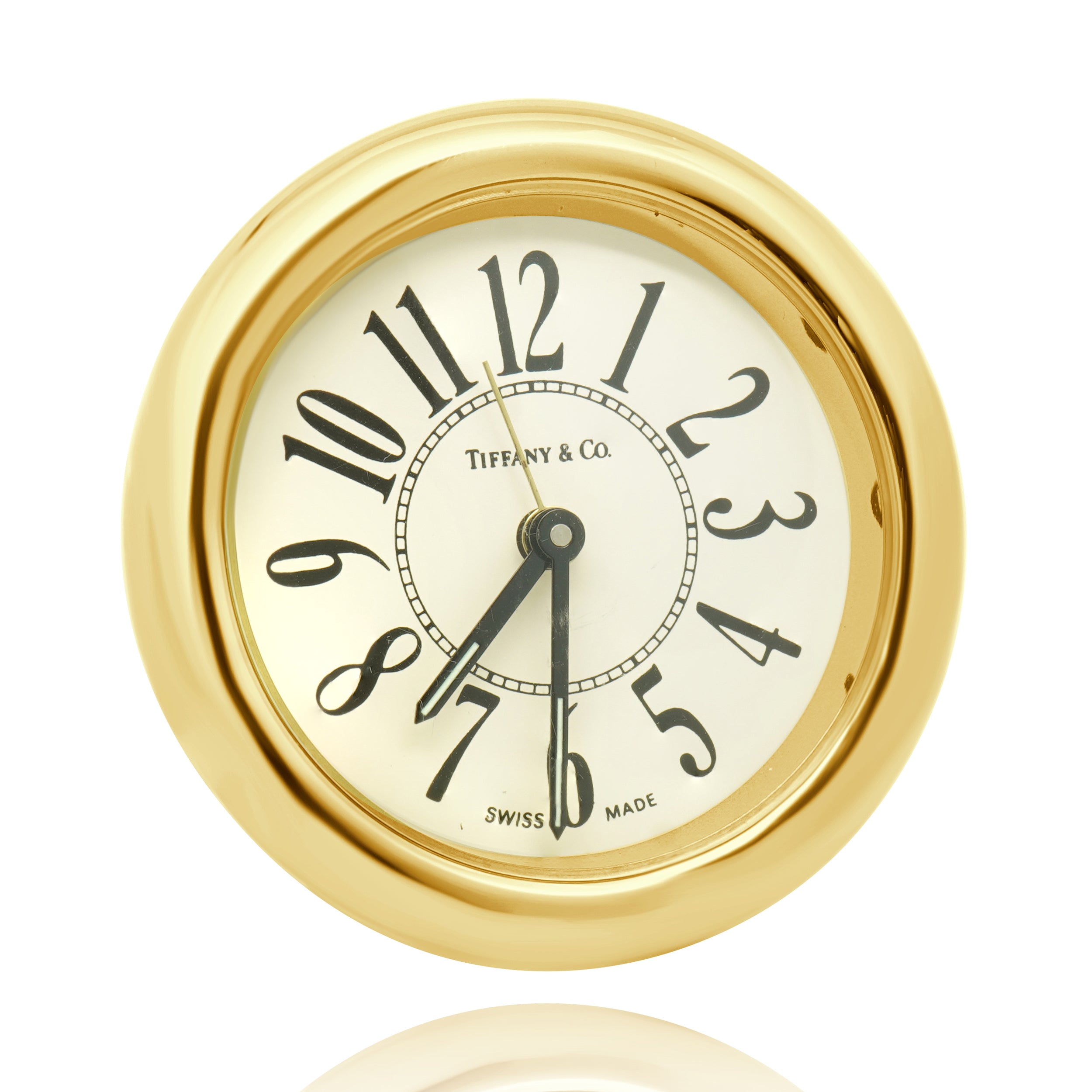 Tiffany & Co. Round Brass Desk Alarm Clock Swiss Quartz – The
