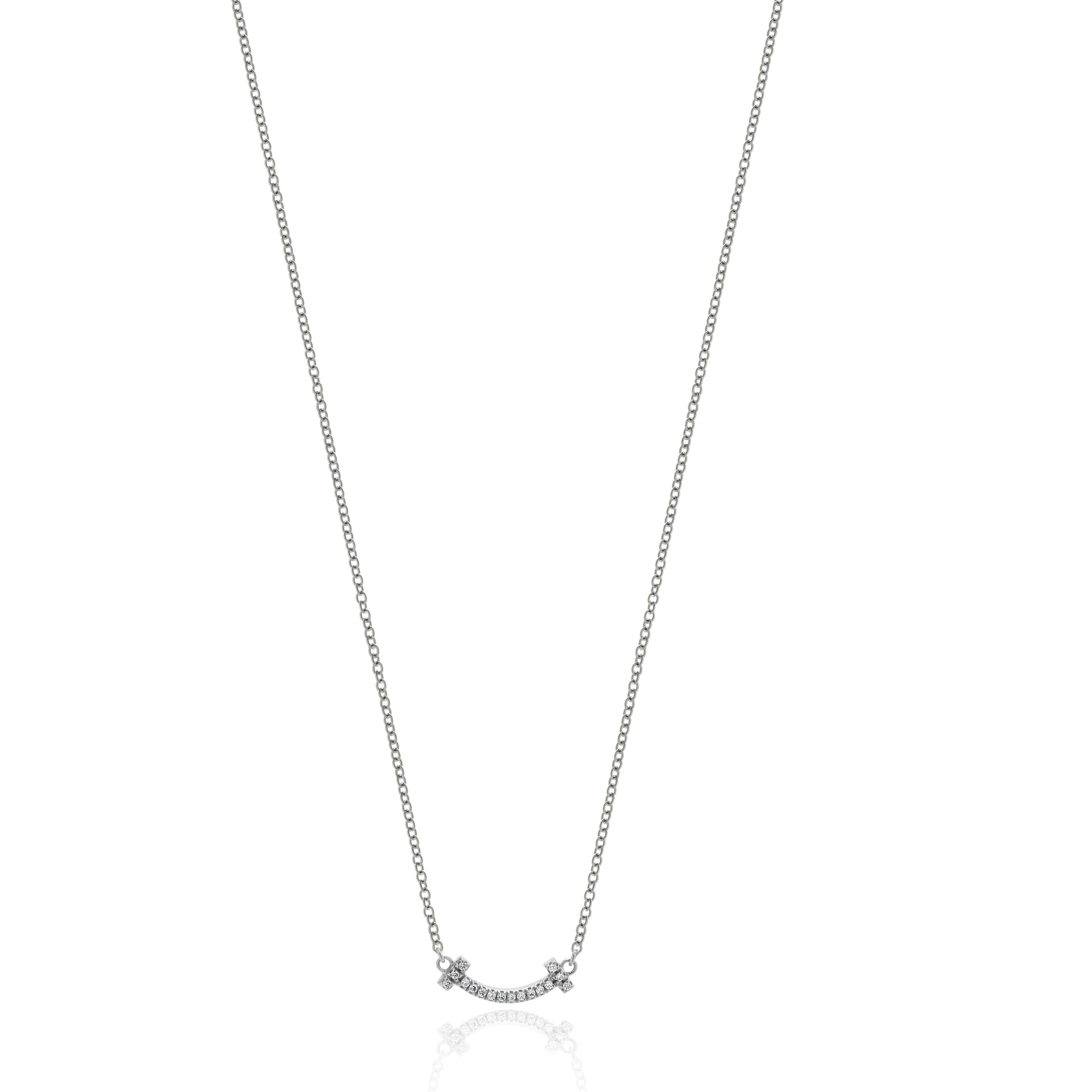 Tiffany & Co. 18 Karat White Gold T Smile Diamond Necklace – The