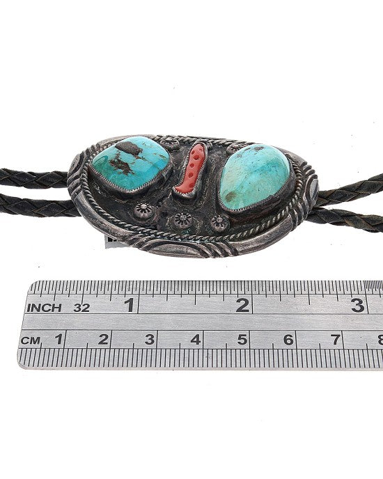Navajo Sterling Silver Turquoise & Coral Bolo Tie – The Estate Watch ...