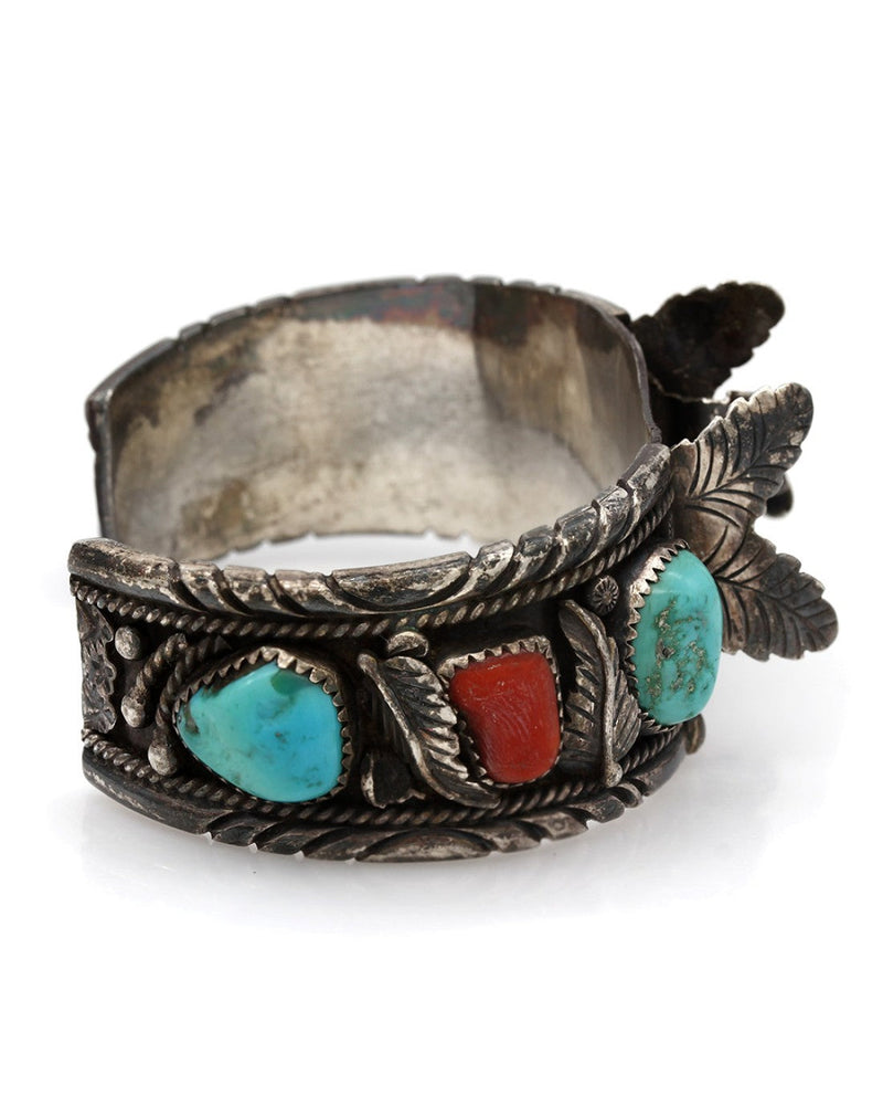Vintage Navajo Sterling Silver Turquoise Watch Cuff Bracelet  display picture 2