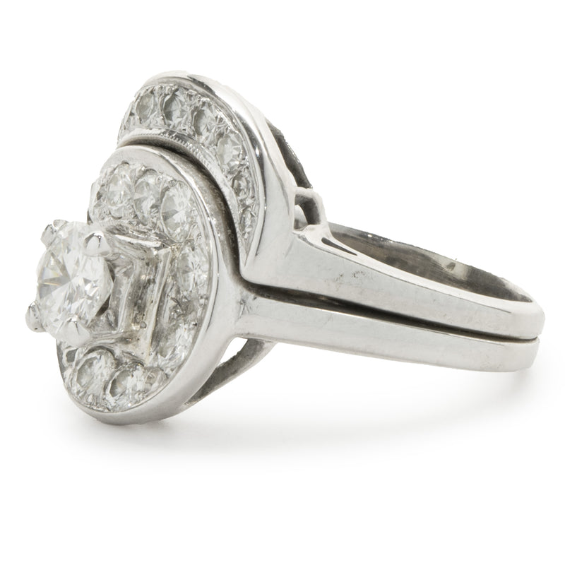 14 Karat White Gold Vintage Round Brilliant Cut Diamond Engagement Swirl Ring