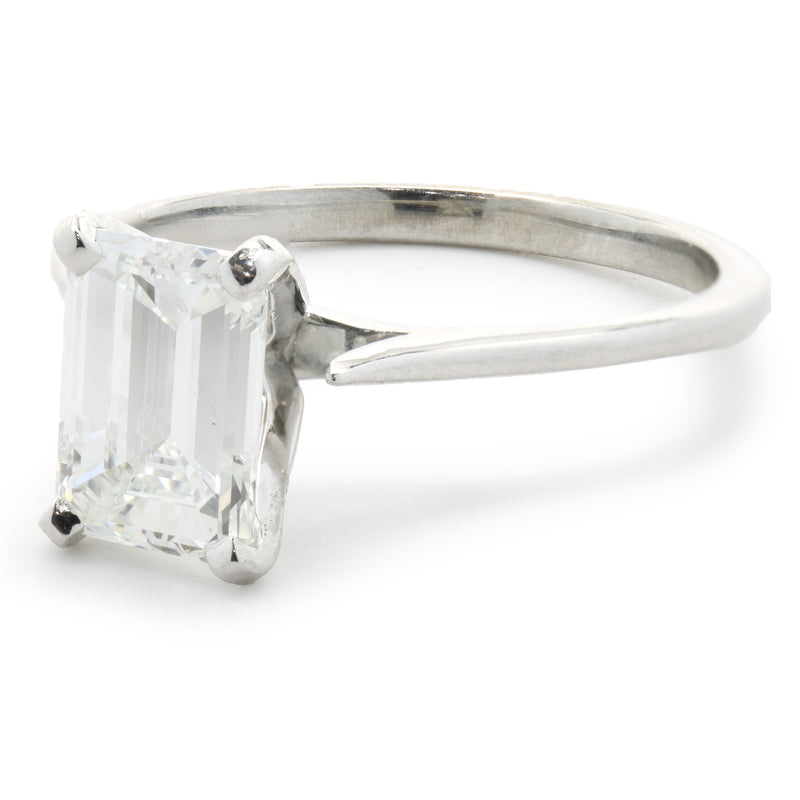 14 Karat White Gold Emerald Cut Diamond Engagement Ring