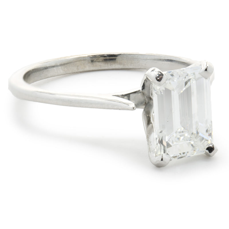 14 Karat White Gold Emerald Cut Diamond Engagement Ring