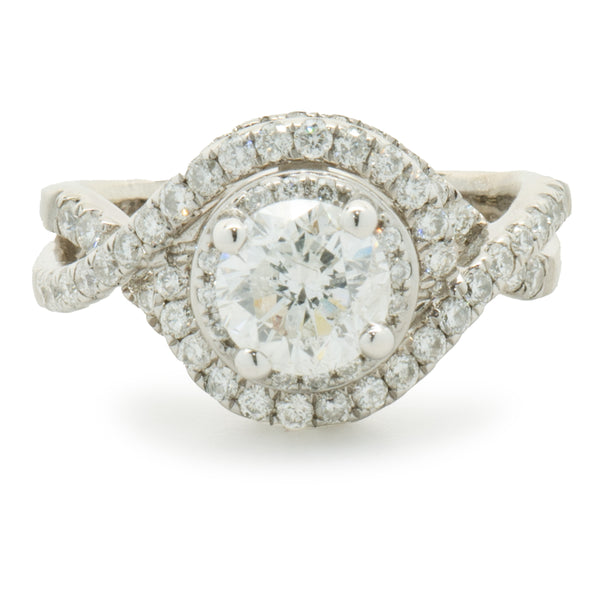 14 Karat White Gold Round Brilliant Diamond Swirl Engagement Ring