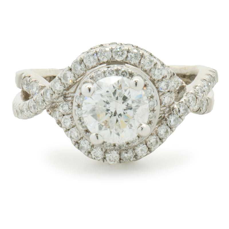 14 Karat White Gold Round Brilliant Diamond Swirl Engagement Ring