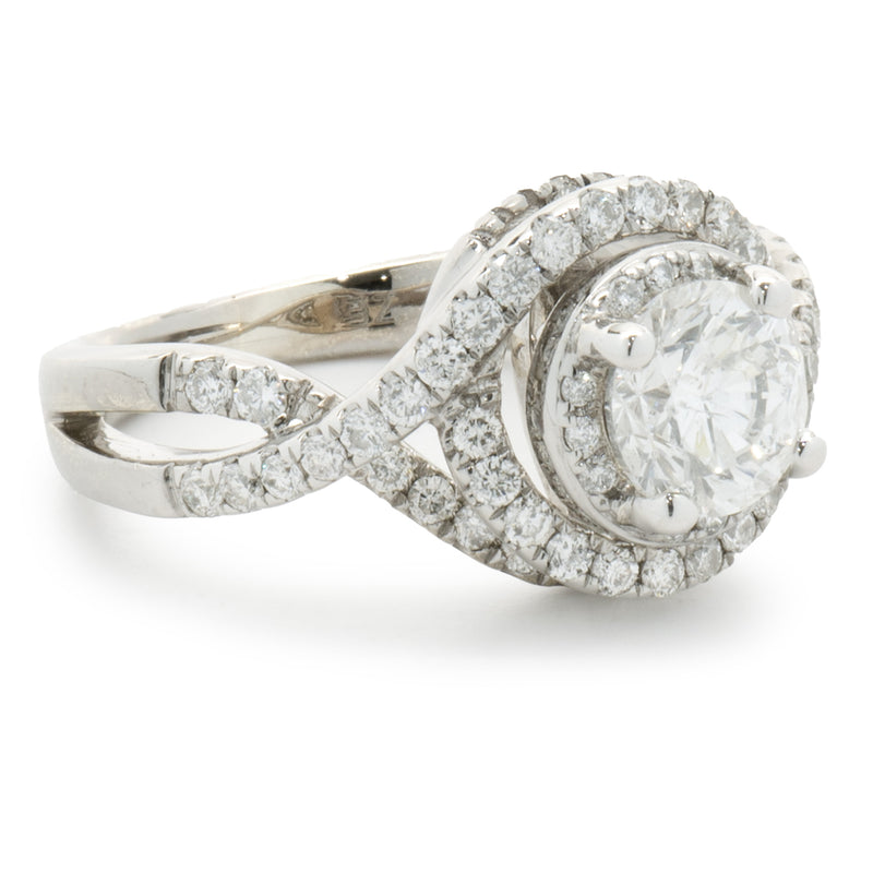 14 Karat White Gold Round Brilliant Diamond Swirl Engagement Ring