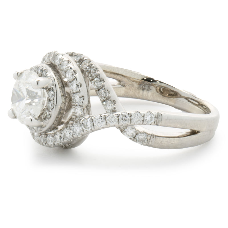 14 Karat White Gold Round Brilliant Diamond Swirl Engagement Ring