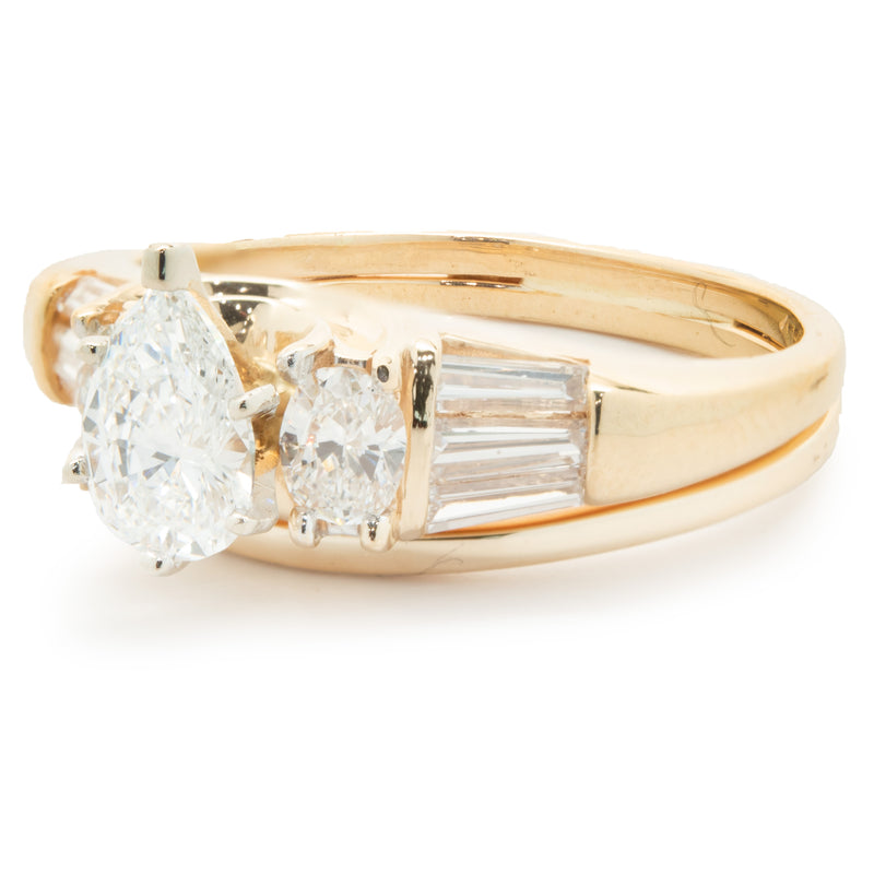 14 Karat Yellow Gold Pear Cut Diamond Engagement Ring