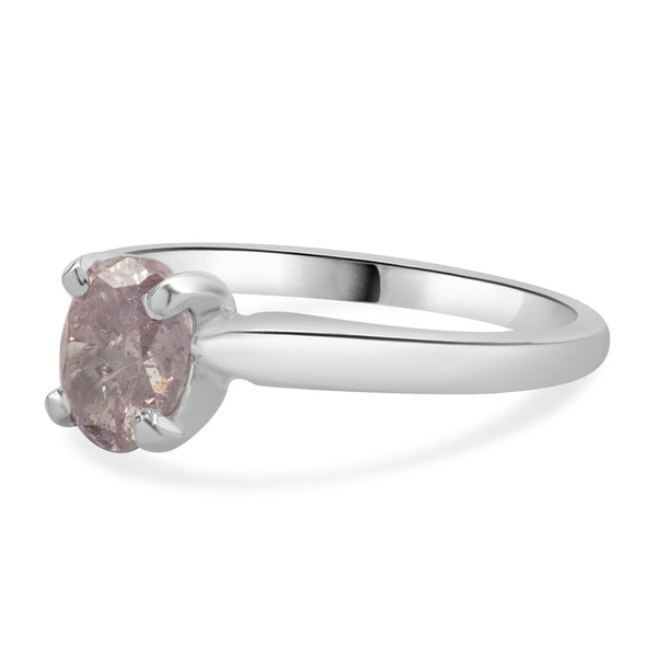 14 Karat White Gold Fancy Purplish Pink Oval Cut Diamond Engagement Ring