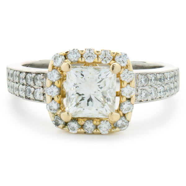 Platinum & 18 Karat Yellow Gold Princess Cut Diamond Engagement Ring