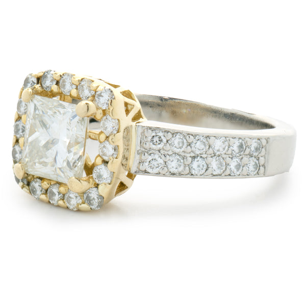 Platinum & 18 Karat Yellow Gold Princess Cut Diamond Engagement Ring