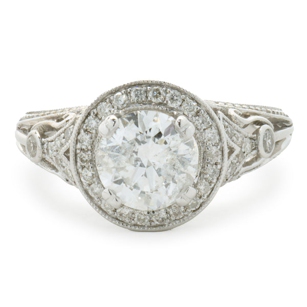 14 Karat White Gold Round Brilliant Cut Diamond Engagement Ring