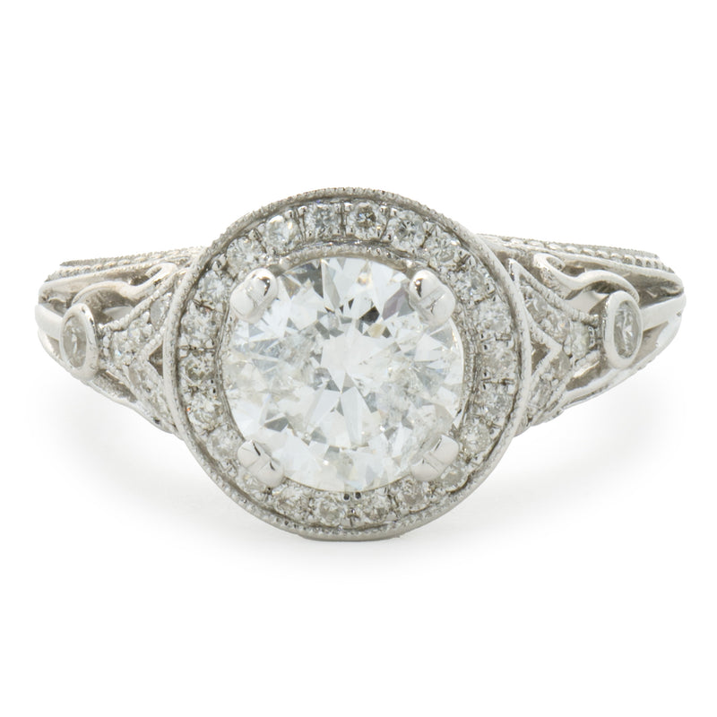 14 Karat White Gold Round Brilliant Cut Diamond Engagement Ring