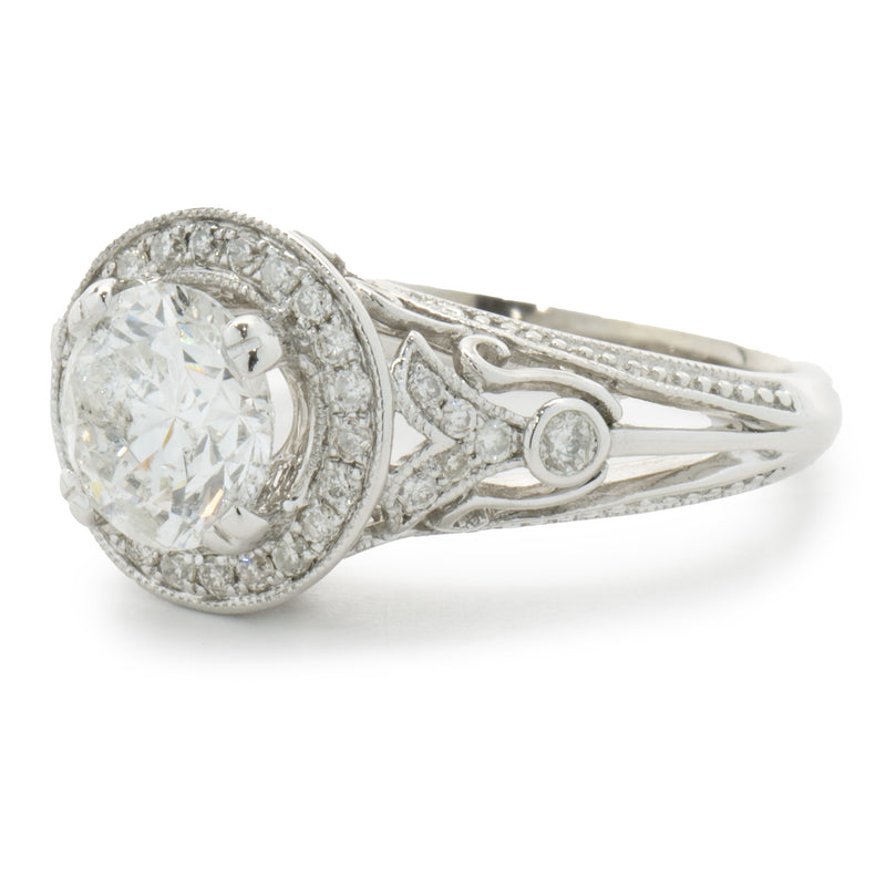 14 Karat White Gold Round Brilliant Cut Diamond Engagement Ring