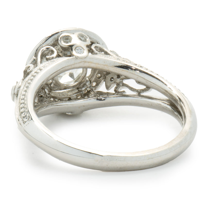 14 Karat White Gold Round Brilliant Cut Diamond Engagement Ring