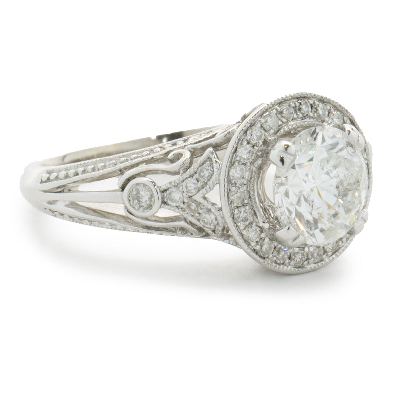 14 Karat White Gold Round Brilliant Cut Diamond Engagement Ring