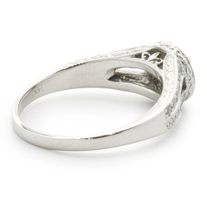 14 Karat White Gold Round Brilliant Cut Diamond Engagement Ring