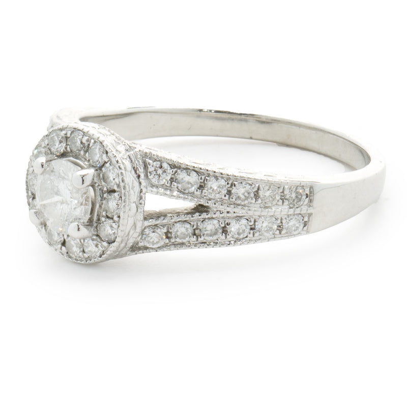 14 Karat White Gold Round Brilliant Cut Diamond Engagement Ring