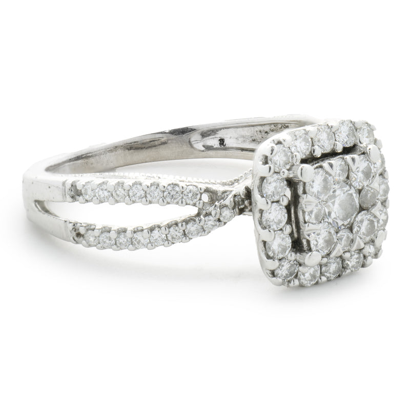 14 Karat White Gold Diamond Cluster Engagement Ring