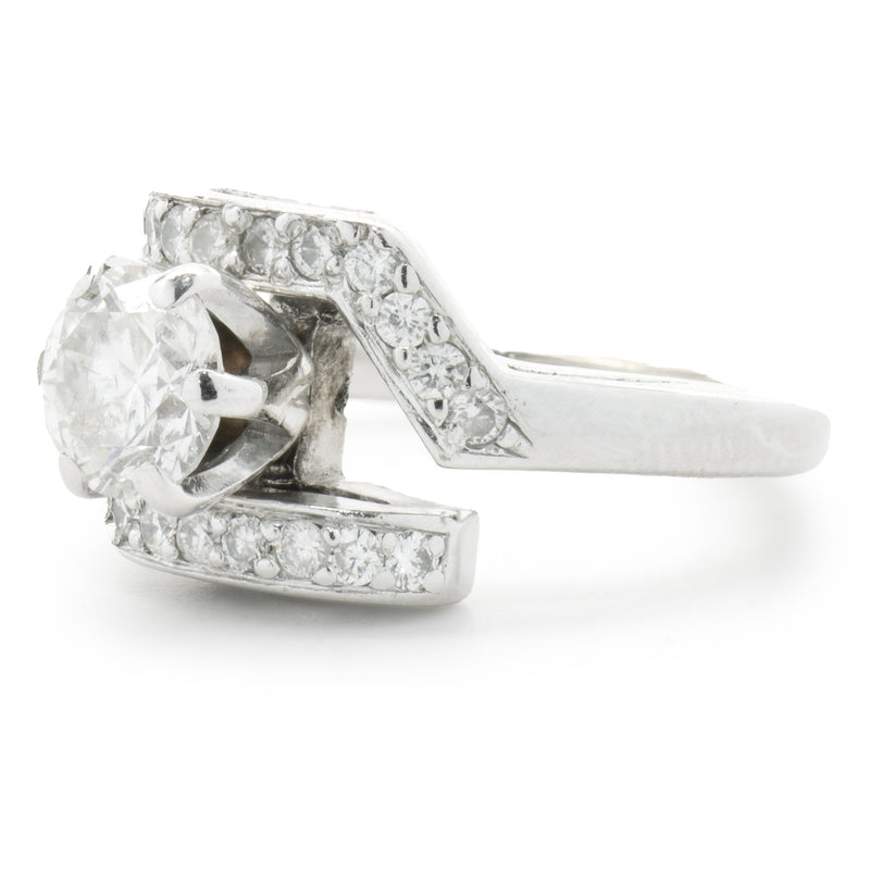 14 Karat White Gold Geometric Bypass Diamond Engagement Ring