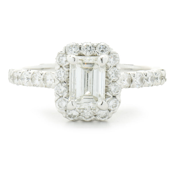 14 Karat White Gold Emerald Cut Diamond Engagement Ring