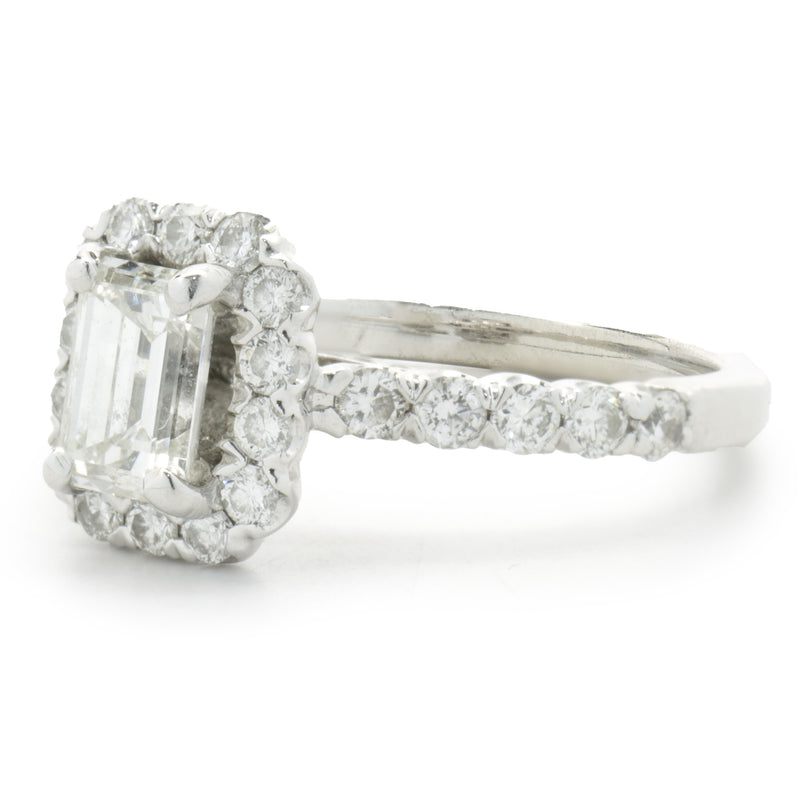 14 Karat White Gold Emerald Cut Diamond Engagement Ring
