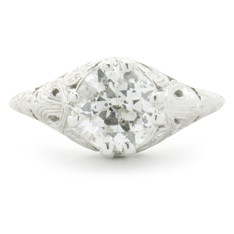 14 Karat White Gold Round European Cut Diamond Engagement Ring