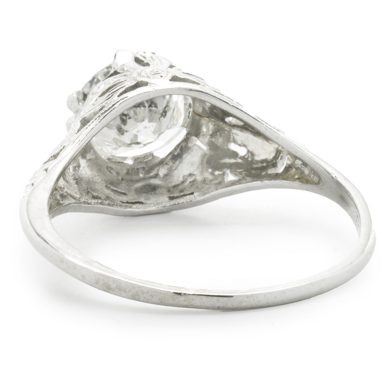 14 Karat White Gold Round European Cut Diamond Engagement Ring