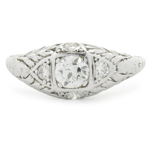Platinum Round European Cut Diamond Engagement Ring