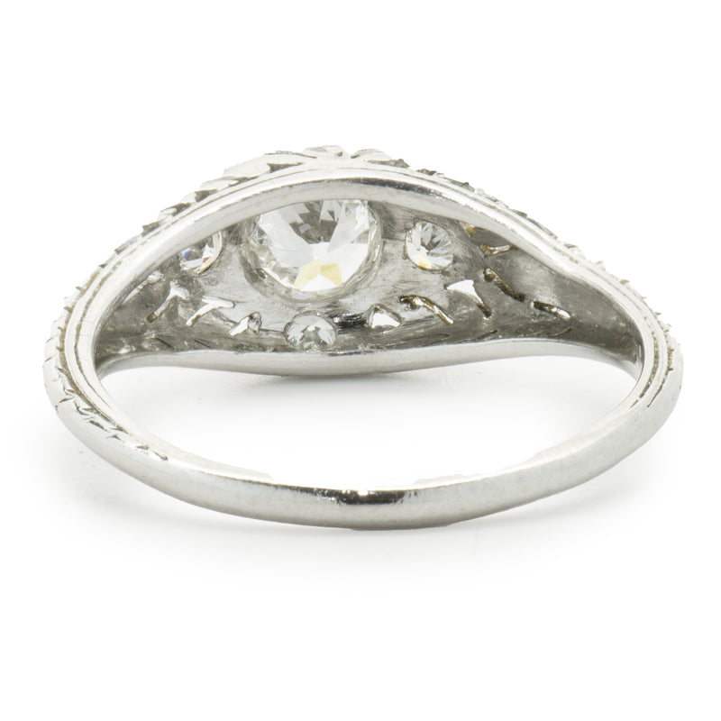 Platinum Round European Cut Diamond Engagement Ring