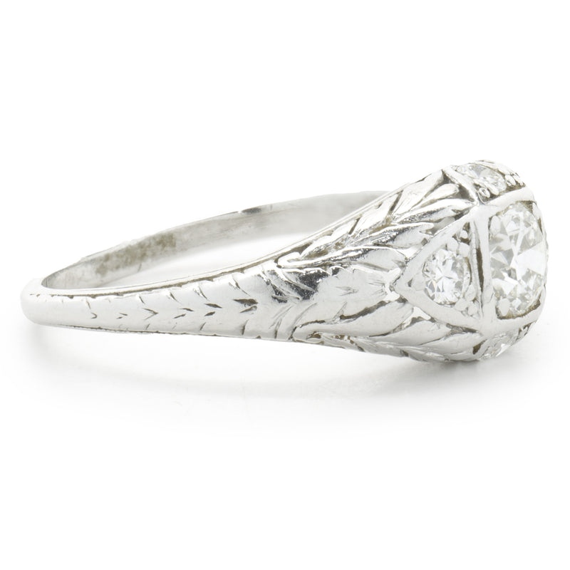 Platinum Round European Cut Diamond Engagement Ring