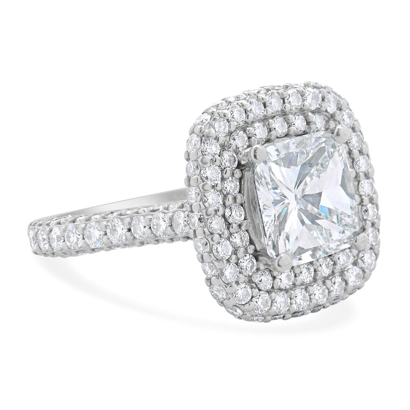 14 Karat White Gold Cushion Cut Diamond Engagement Ring