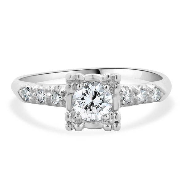 Platinum Vintage Round Brilliant Cut Diamond Engagement Ring