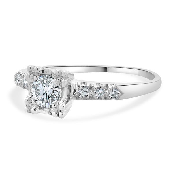 Platinum Vintage Round Brilliant Cut Diamond Engagement Ring