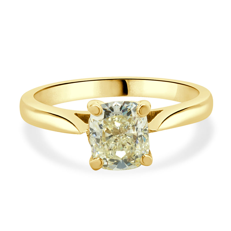 14 Karat Yellow Gold Cushion Cut Diamond Engagement Ring