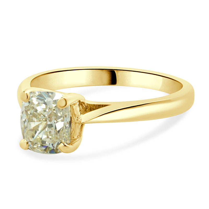 14 Karat Yellow Gold Cushion Cut Diamond Engagement Ring