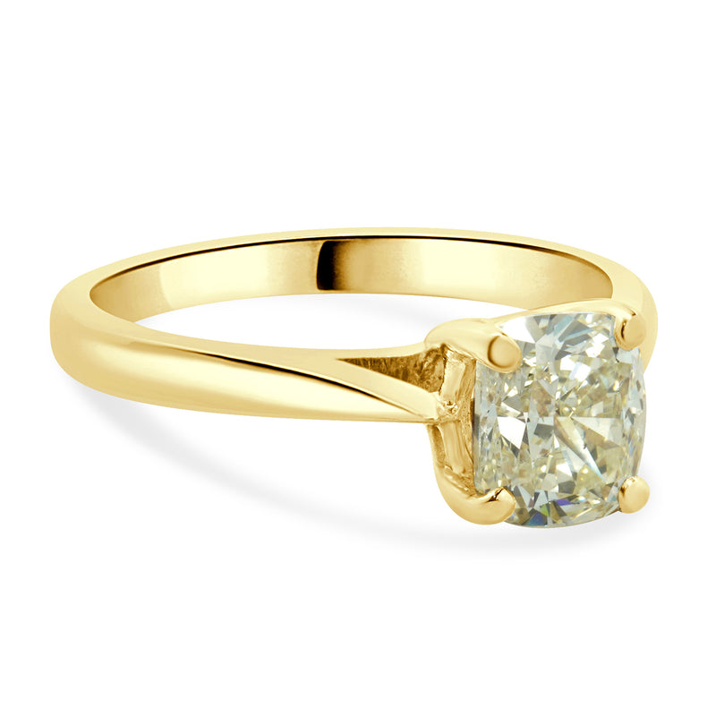 14 Karat Yellow Gold Cushion Cut Diamond Engagement Ring