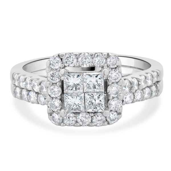 14 Karat White Gold Quad Set Diamond Engagement Ring