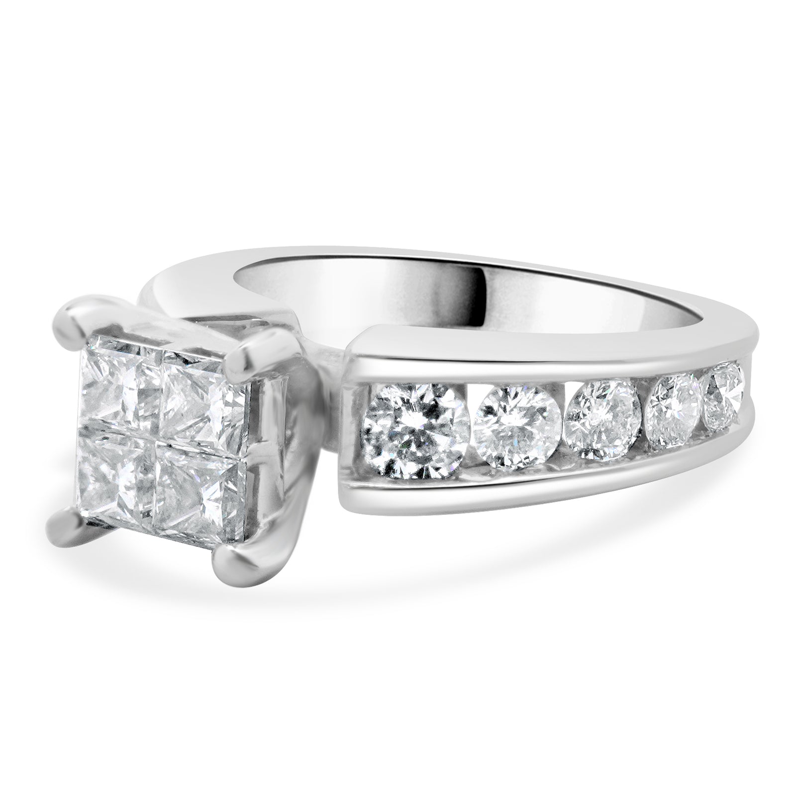 14 Karat White Gold Quad Set Princess Cut Diamond Engagement