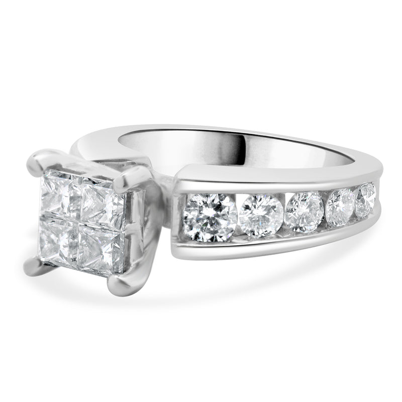 14 Karat White Gold Quad Set Princess Cut Diamond Engagement Ring
