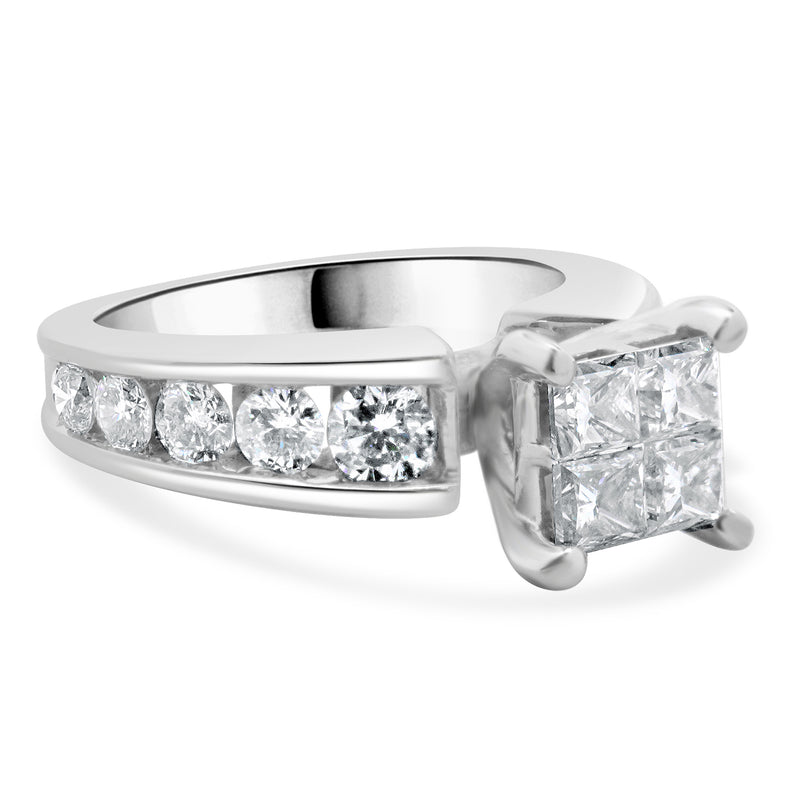 14 Karat White Gold Quad Set Princess Cut Diamond Engagement Ring