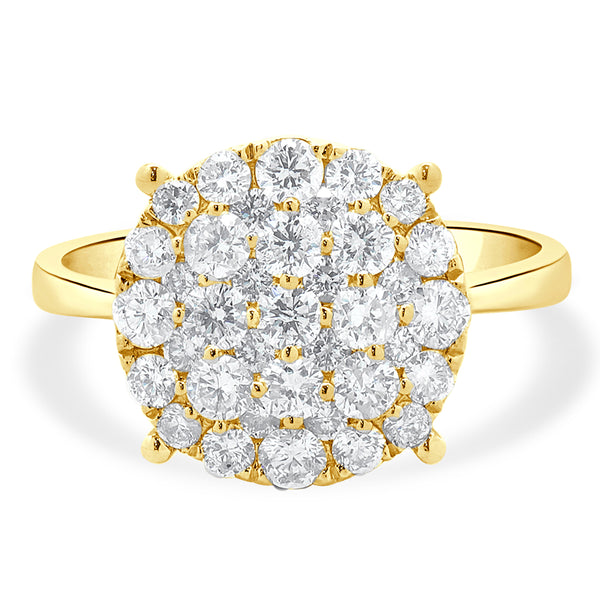 14 Karat Yellow Gold Diamond Cluster Engagement Ring