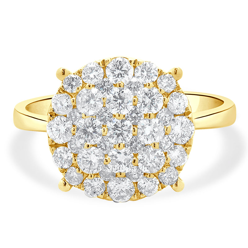 14 Karat Yellow Gold Diamond Cluster Engagement Ring