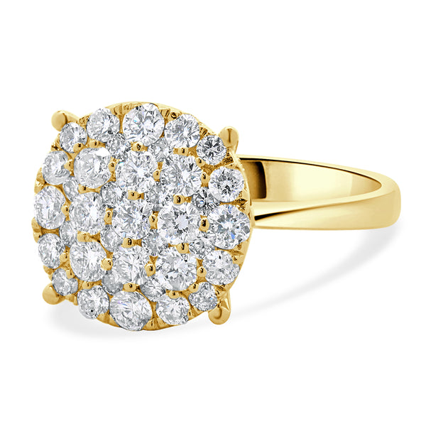 14 Karat Yellow Gold Diamond Cluster Engagement Ring