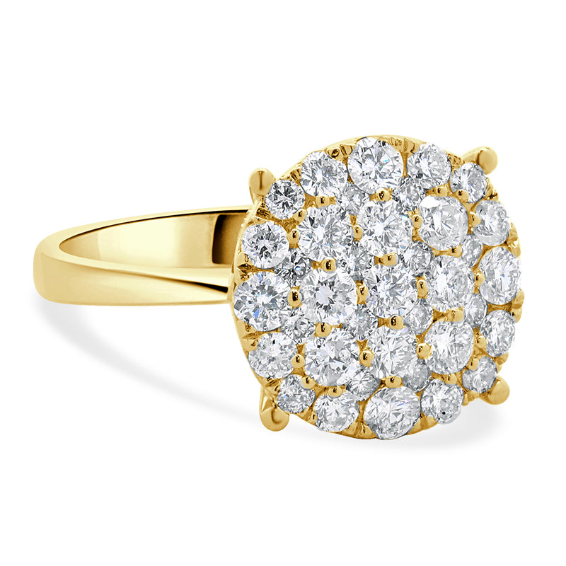 14 Karat Yellow Gold Diamond Cluster Engagement Ring