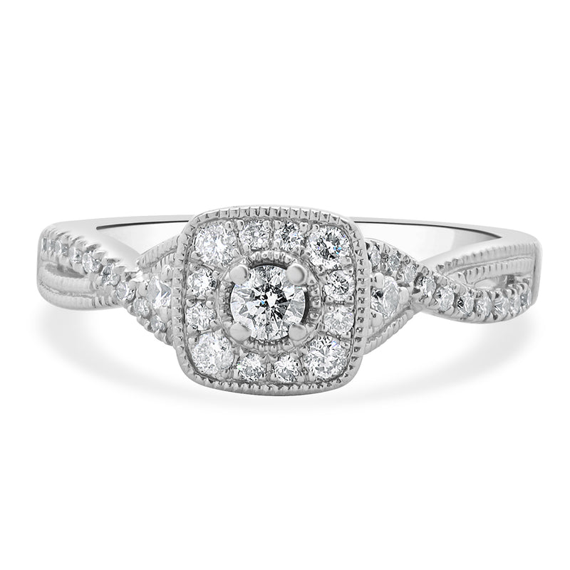 10 Karat White Gold Round Brilliant Cut Diamond Engagement Ring