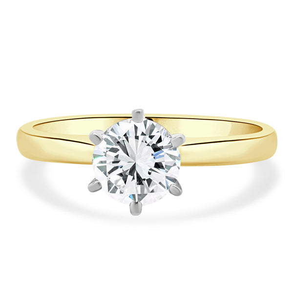 14 Karat Yellow & White Gold Round Brilliant Cut Diamond Engagement Ring
