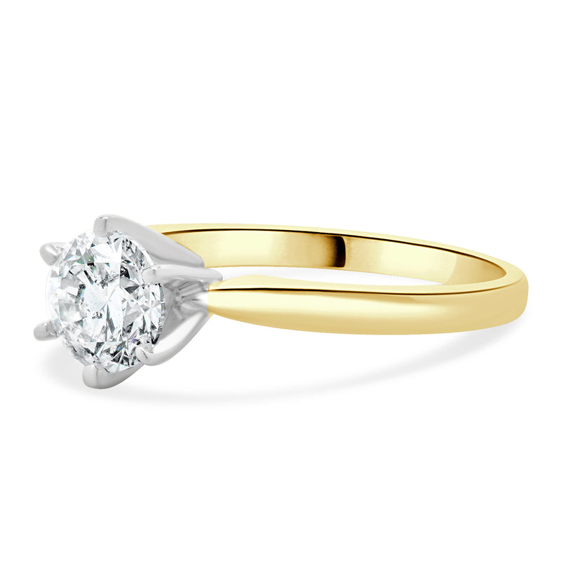 14 Karat Yellow & White Gold Round Brilliant Cut Diamond Engagement Ring
