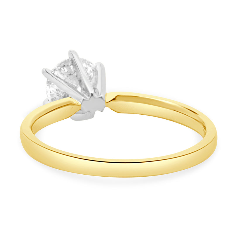 14 Karat Yellow & White Gold Round Brilliant Cut Diamond Engagement Ring