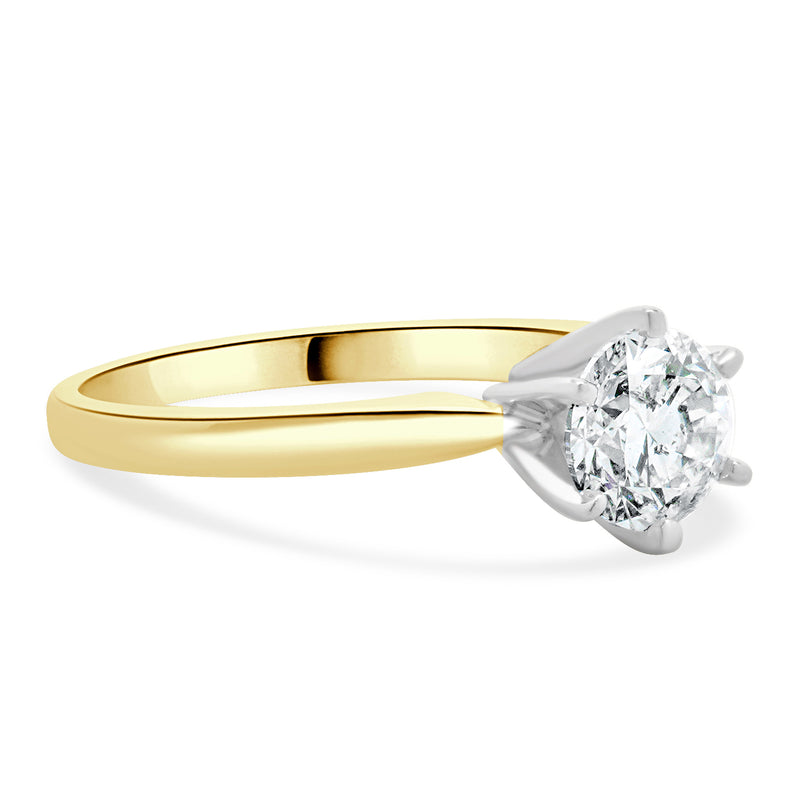 14 Karat Yellow & White Gold Round Brilliant Cut Diamond Engagement Ring